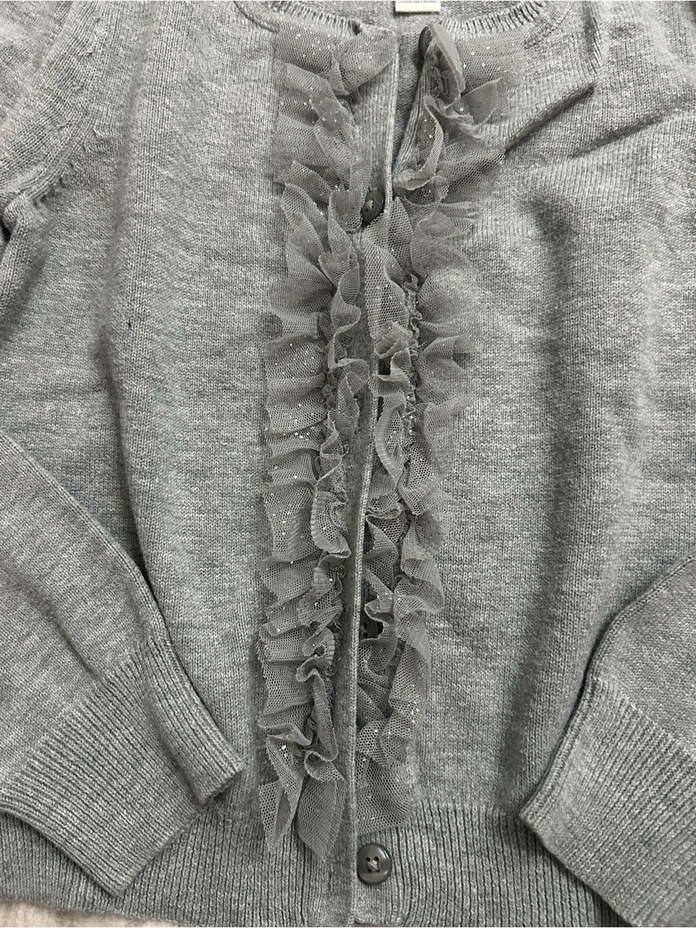 Place Girls' Gray Ruffle-Front Cardigan - Picture 3 of 3
